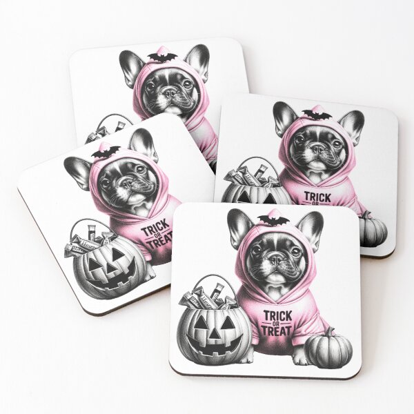 Item preview, Black white and pink themed Halloween Frenchie stickers and more designed and sold by CRandRRstickers.