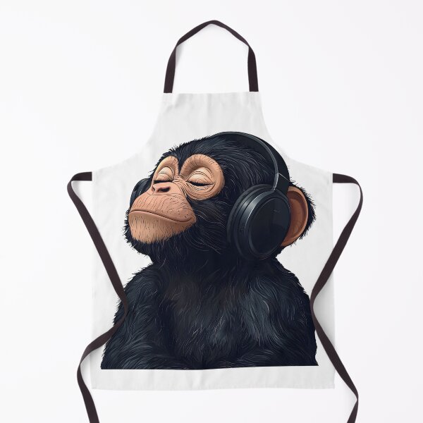 Item preview, happy chimpanzee smile on his face and headphones designed and sold by wonderisland.