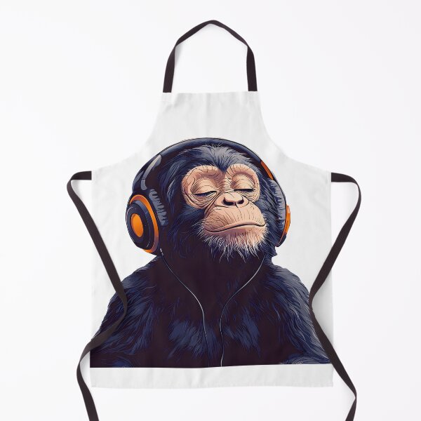 Item preview, happy chimpanzee smile on his face and headphones designed and sold by wonderisland.