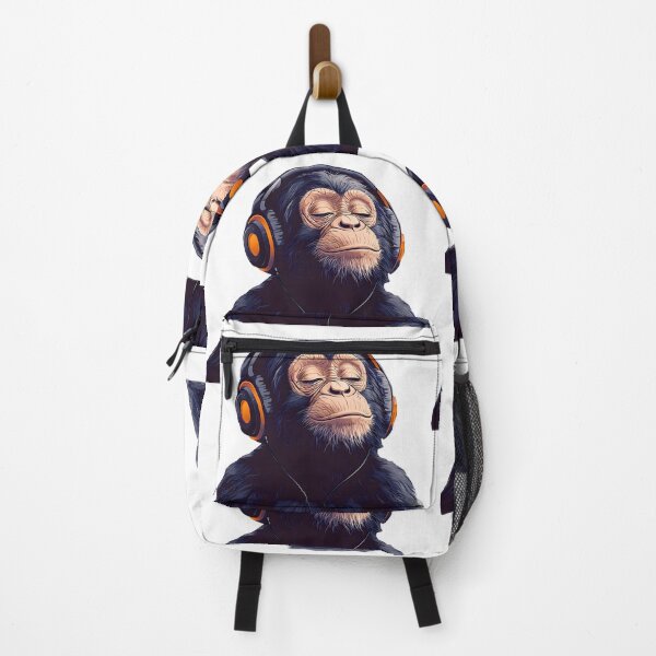 Item preview, happy chimpanzee smile on his face and headphones designed and sold by wonderisland.