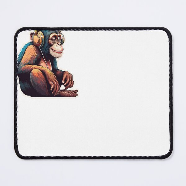 Item preview, happy chimpanzee smile on his face and headphones designed and sold by wonderisland.