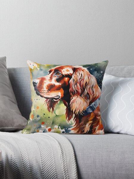Irish Setter - Modern watercolour style dog breed portrait Throw Pillow