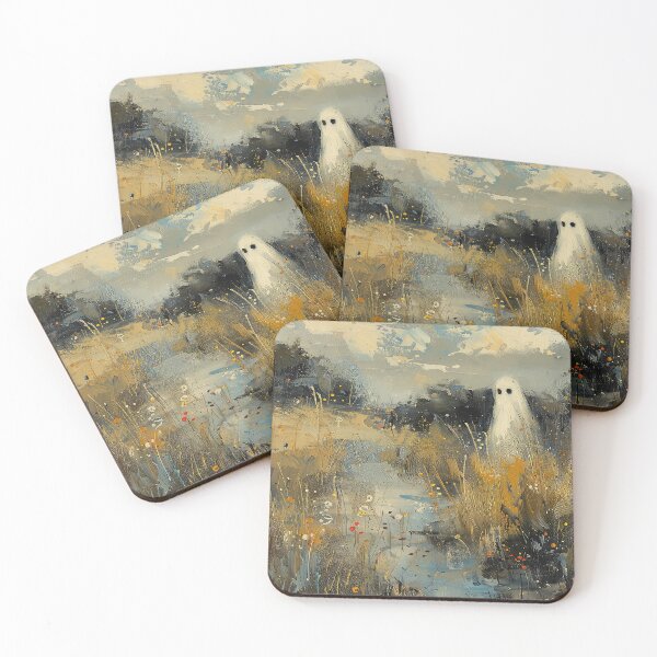 Item preview, Rustic Halloween Landscape Painting With Ghost designed and sold by ArtHausPrint.