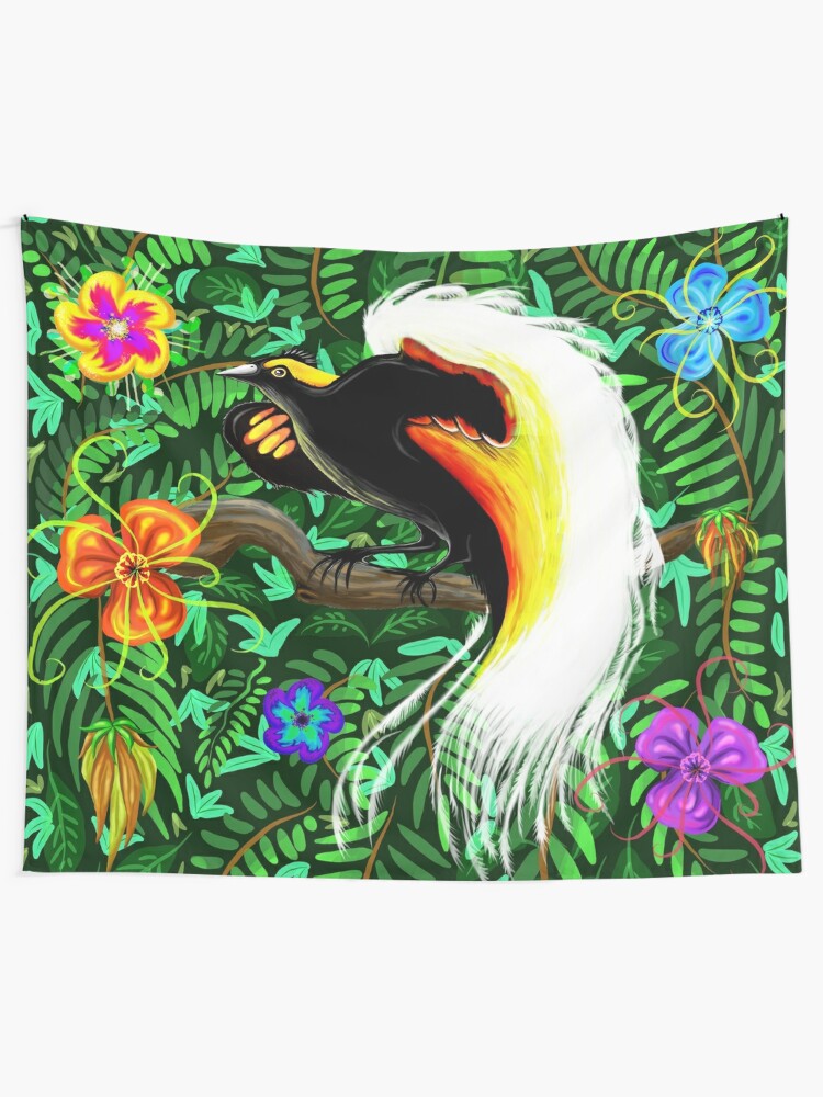Alternate view of Paradise Bird Fire Feathers  Tapestry