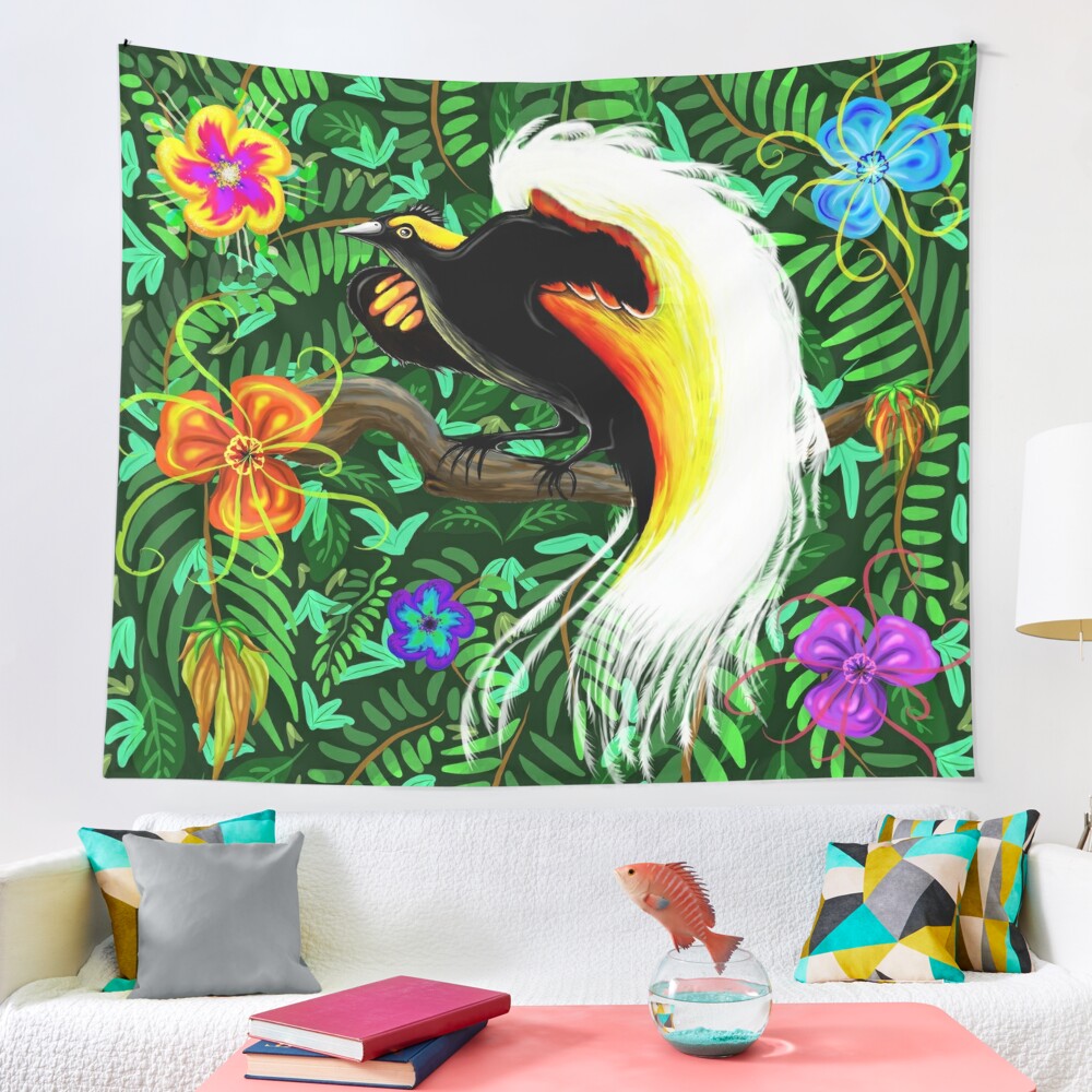 Paradise Bird Fire Feathers  Tapestry