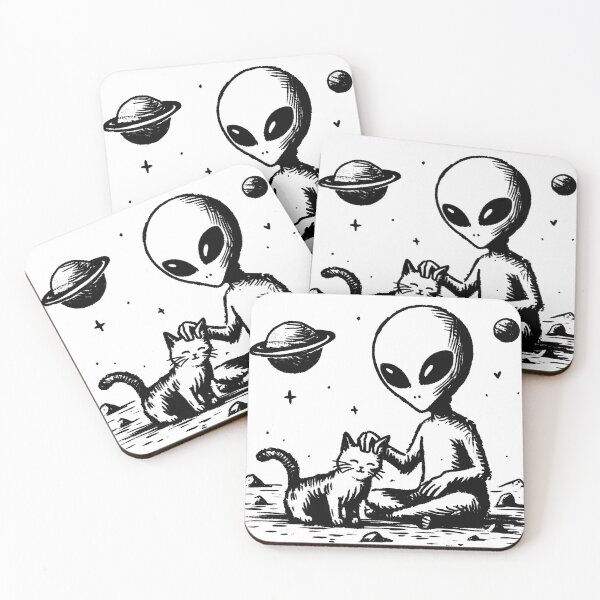 Aperçu de l'œuvre Chat extraterrestre caressant créée et vendue par InkingOn!Apparel.
