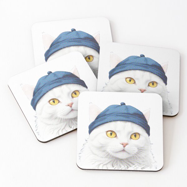 Item preview, white fluffy cat wearing a cap  designed and sold by GOOD DAY Studio.
