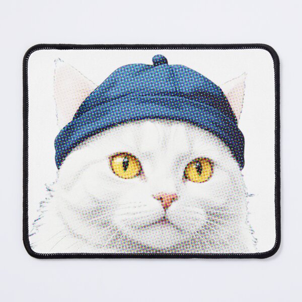 Item preview, white fluffy cat wearing a cap  designed and sold by GOOD DAY Studio.