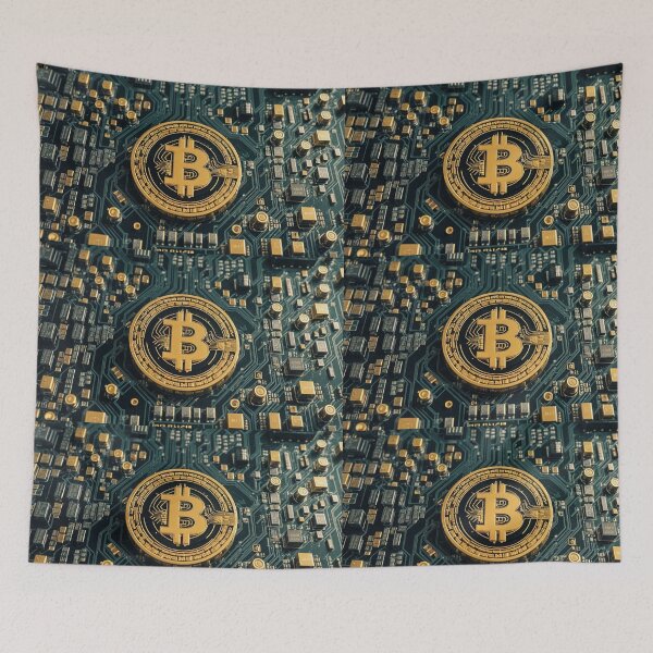 Item preview, Golden Bitcoin Circuitry - Futuristic Digital Art designed and sold by shaynetwright.