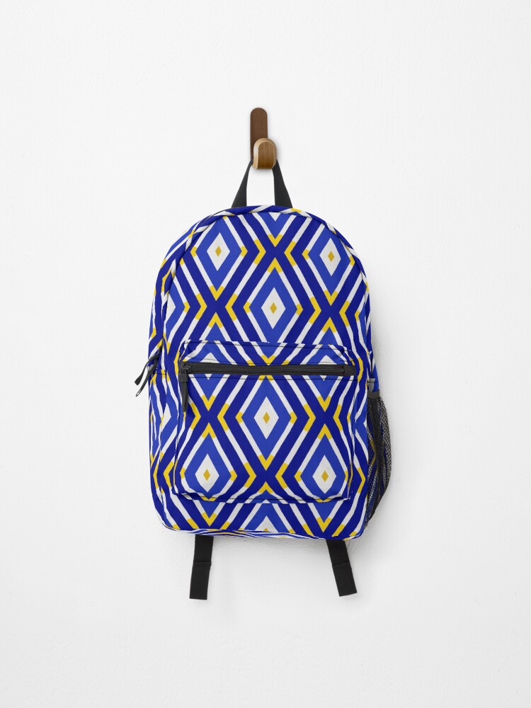 Backpack, Geometric Navy And Gold Colorful Diamonds And Zigzags designed and sold by Triplicate Limited
