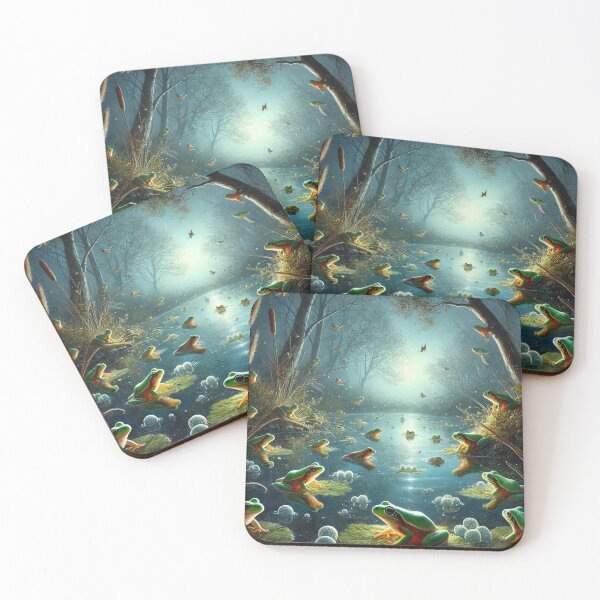 Item preview, Moonlit Tree Frogs Spawning in Tranquil Pond designed and sold by NocturnalNook.