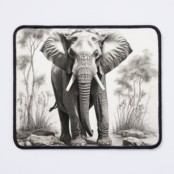 Item preview, Black and White Elephant pencil drawing designed and sold by Pencil-Art.