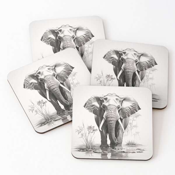 Item preview, Black and White Elephant pencil drawing designed and sold by Pencil-Art.