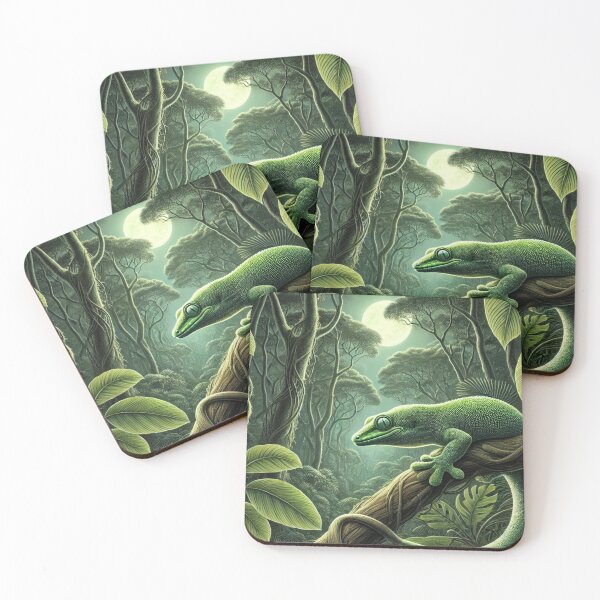 Item preview, Mysterious Night Forest with New Caledonia Giant Gecko Illustration designed and sold by NocturnalNook.
