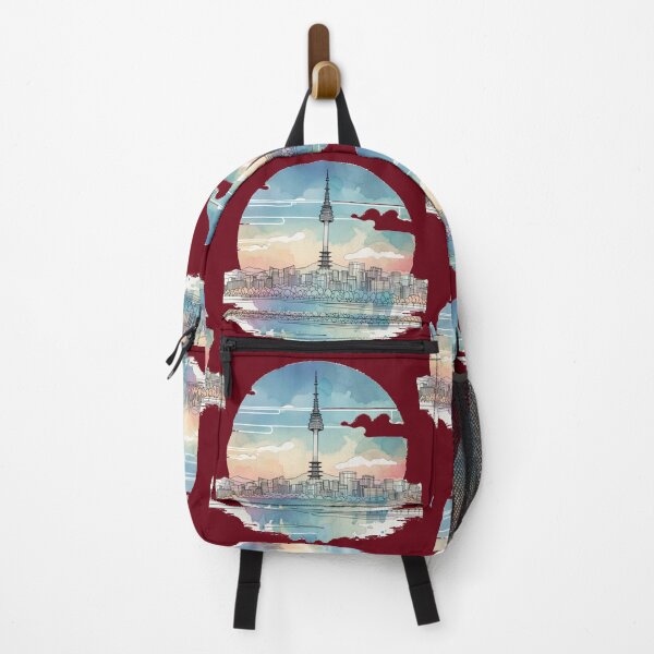 Item preview, Seoul Skyline in Watercolors – Minimalist 3D Sketch with Seoul Tower,    designed and sold by PaintMeWorld.