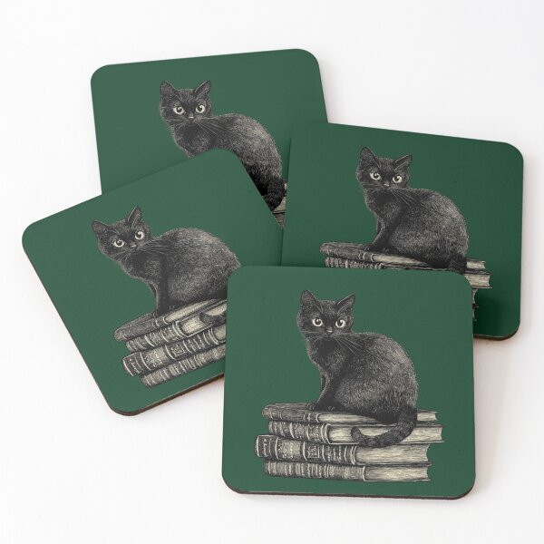 Item preview, Black Cat and Books - Large Image Dark Background designed and sold by msliewdesign.