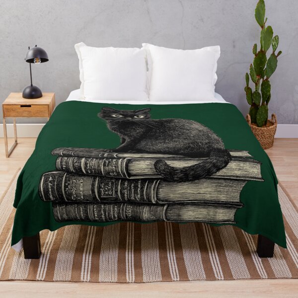 Item preview, Black Cat and Books - Large Image Dark Background designed and sold by msliewdesign.