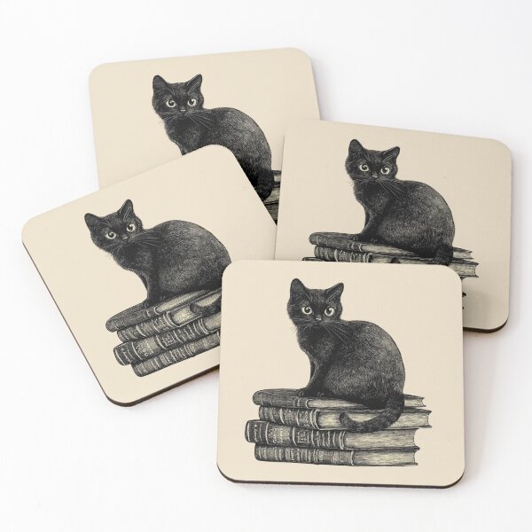 Item preview, Black Cat and Books - Large Image Light Background designed and sold by msliewdesign.
