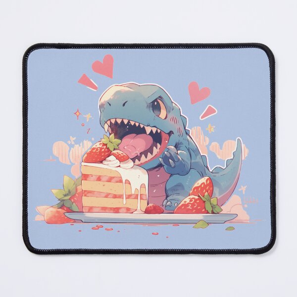 Item preview, T-Rex dinosaur eating strawberry cake designed and sold by WoollenLlama.