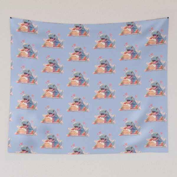 Item preview, T-Rex dinosaur eating strawberry cake designed and sold by WoollenLlama.