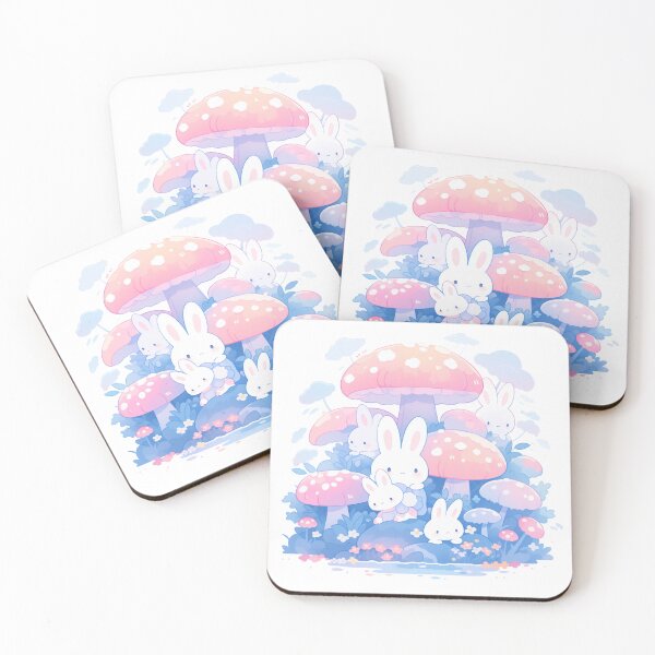 Item preview, Little Bunnies in the magical forest with mushrooms designed and sold by WoollenLlama.