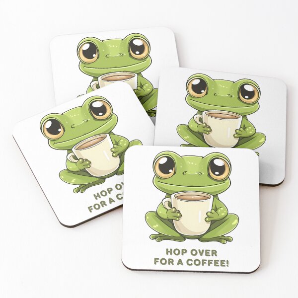 Item preview, Kwaii Frog with Coffee - HOP OVER FOR A COFFEE! designed and sold by ArtPompon.
