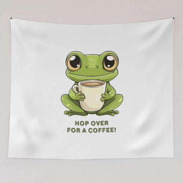 Item preview, Kwaii Frog with Coffee - HOP OVER FOR A COFFEE! designed and sold by ArtPompon.