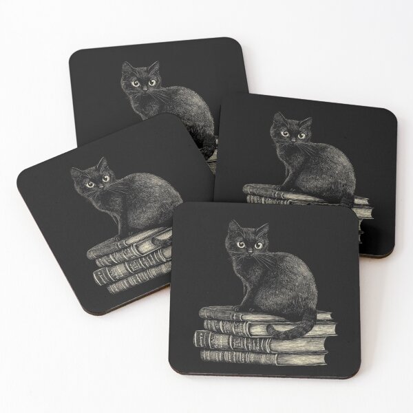 Item preview, Black Cat and Books - Large Image Black Background designed and sold by msliewdesign.