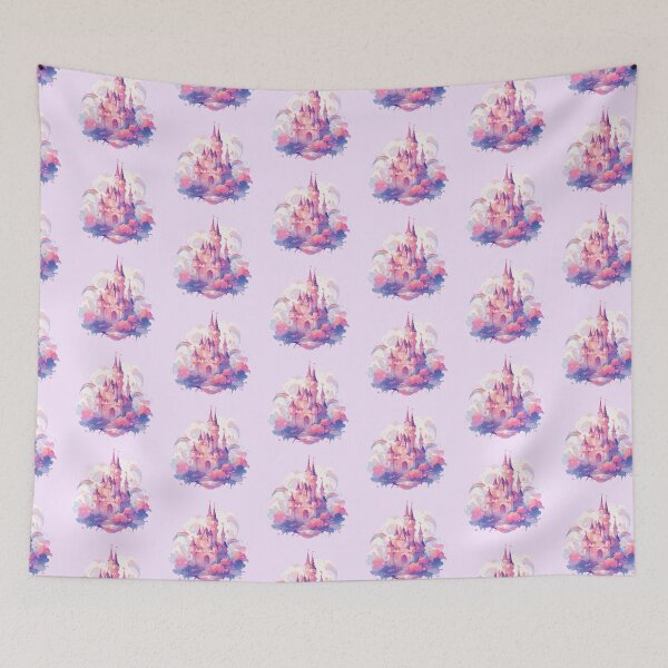 Item preview, Magical dreamy princess pink castle in the clouds designed and sold by WoollenLlama.