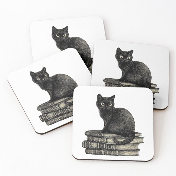 Item preview, Black Cat and Books - Large Image White Background designed and sold by msliewdesign.