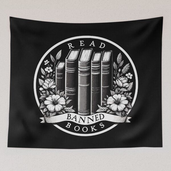 Item preview, Read Banned Books Floral Monochromatic designed and sold by TomFrontierArt.