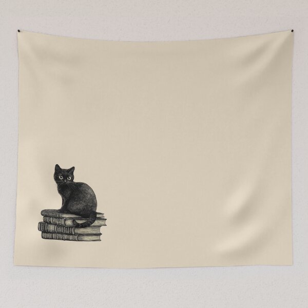 Item preview, Black Cat and Books - Small Image Light Background designed and sold by msliewdesign.