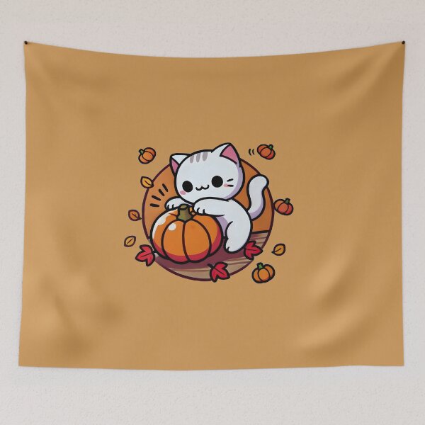 Item preview, Cat Playing with Pumpkin designed and sold by kitty-kingdom.