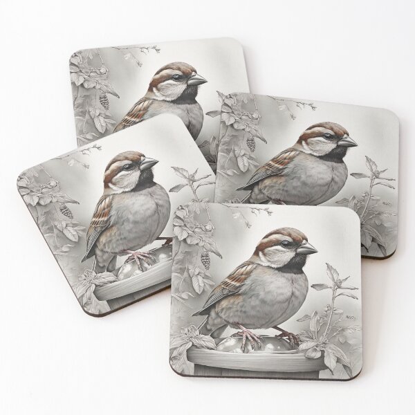 Item preview, Black and white House Sparrow pencil drawing designed and sold by Pencil-Art.