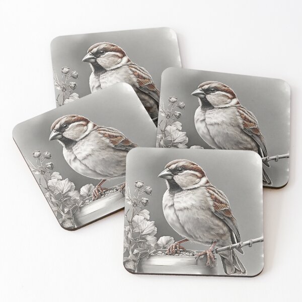 Item preview, Black and white House Sparrow pencil drawing designed and sold by Pencil-Art.