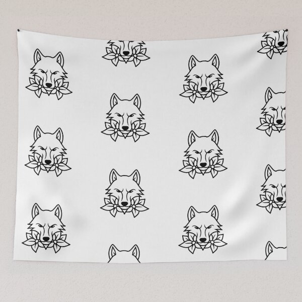 Item preview, Illustration of simple fierce wolf head and flower designed and sold by rasagamastore.