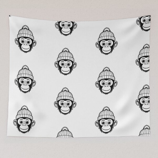 Item preview, Illustration of a chimp head wear beanie designed and sold by rasagamastore.