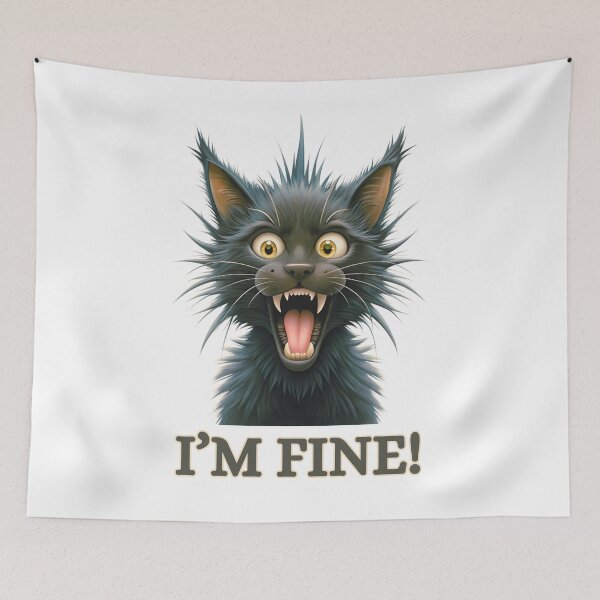 Item preview, I’m Fine - Funny Frazzled Cat Meme designed and sold by JesterKrewArt.