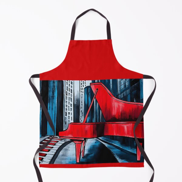 Item preview, Vibrant Red Grand Piano with Keys Extending into Monochromatic Urban Landscape - Surreal and Dynamic AI Generated designed and sold by OlfactoART Studio.