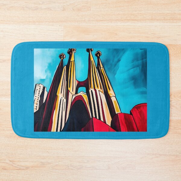 Item preview, Vibrant Spires of Sagrada Familia Barcelona Rising Against Vivid Blue Sky - Golden-Yellow and Red AI Art designed and sold by OlfactoART Studio.