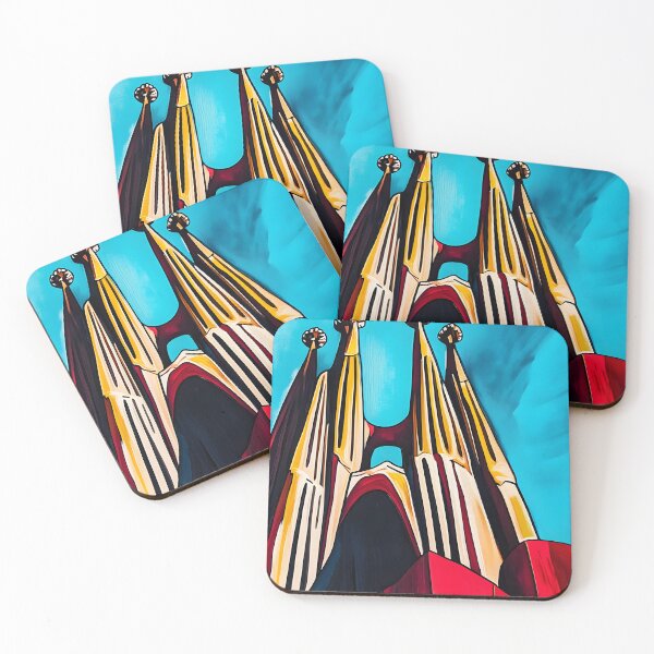 Item preview, Vibrant Spires of Sagrada Familia Barcelona Rising Against Vivid Blue Sky - Golden-Yellow and Red AI Art designed and sold by OlfactoART Studio.