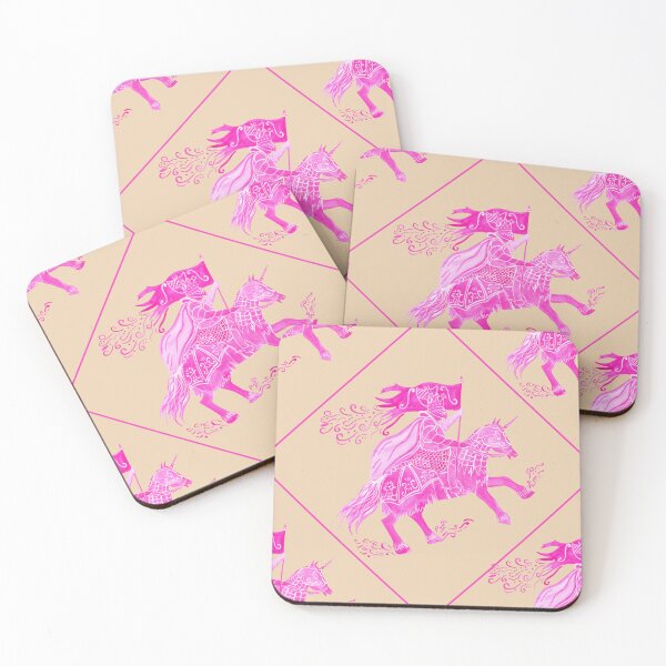 Item preview, Medieval Knight and Unicorn Pattern by Jemma Jamie Skidmore | Bold Pink on Pastel Yellow Fantasy Design designed and sold by Jemma Jamie Skidmore.