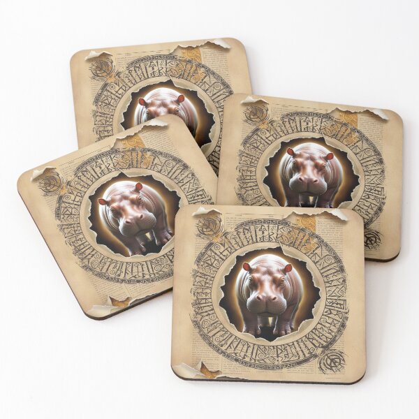 Item preview, Antique Hippo Illustration on Aged Parchment designed and sold by NeatThingLover.