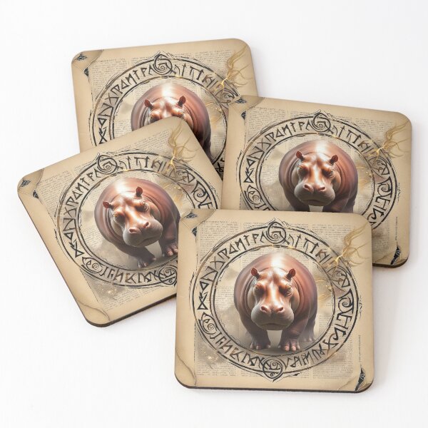 Item preview, Hippo Illustration on Distressed Ancient Paper designed and sold by NeatThingLover.