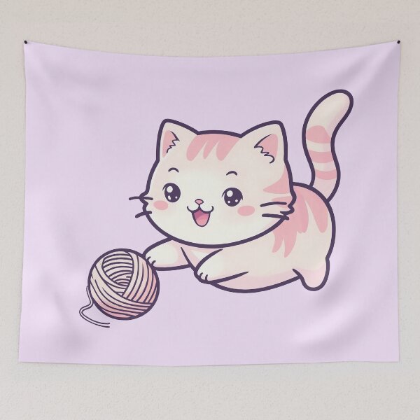 Item preview, Happy Kitten with Yarn Ball | Cute and Playful Cartoon Art designed and sold by UniGift.