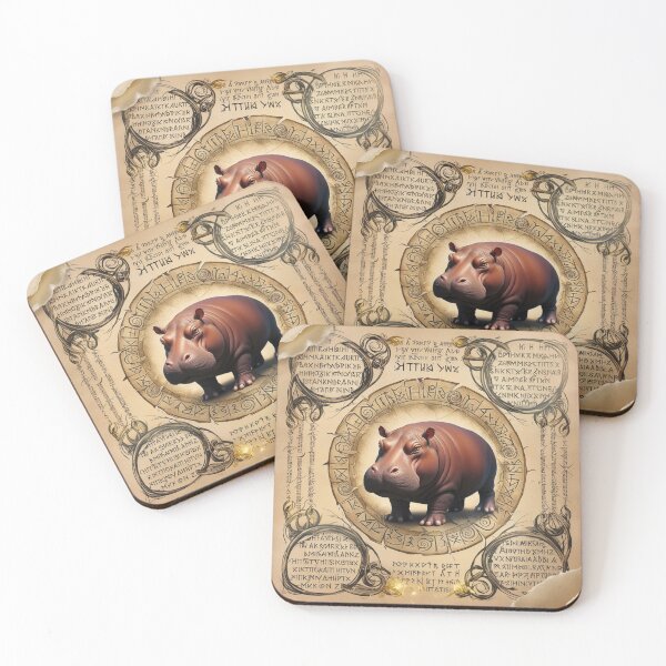 Item preview, Timeless Hippo Drawing on Faded Manuscript designed and sold by NeatThingLover.