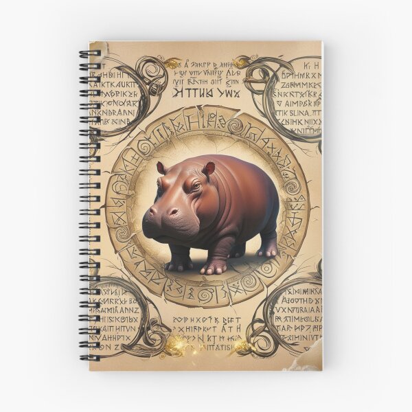 Item preview, Timeless Hippo Drawing on Faded Manuscript designed and sold by NeatThingLover.