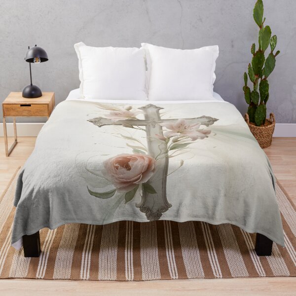 Aperçu de l'œuvre Motif floral et croix élégant par LaLi Designs – Élégance spirituelle intemporelle créée et vendue par LaLi-Designs.