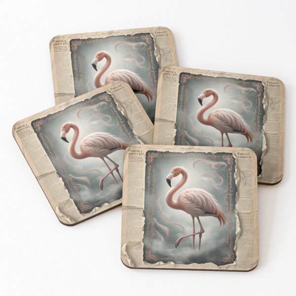 Item preview, Timeless Flamingo Drawing on Faded Manuscript designed and sold by NeatThingLover.