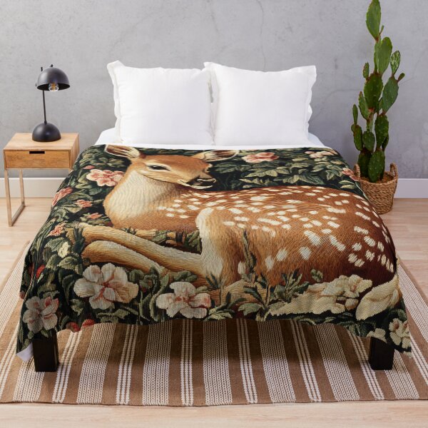 Item preview, Enchanted Woodland: Verdure Tapestry with Fawn and Blossoms designed and sold by Octavia Soldani.